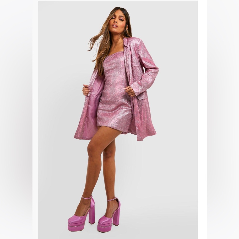 Glitter Blazer And Mini Party Dress Set by Boohoo